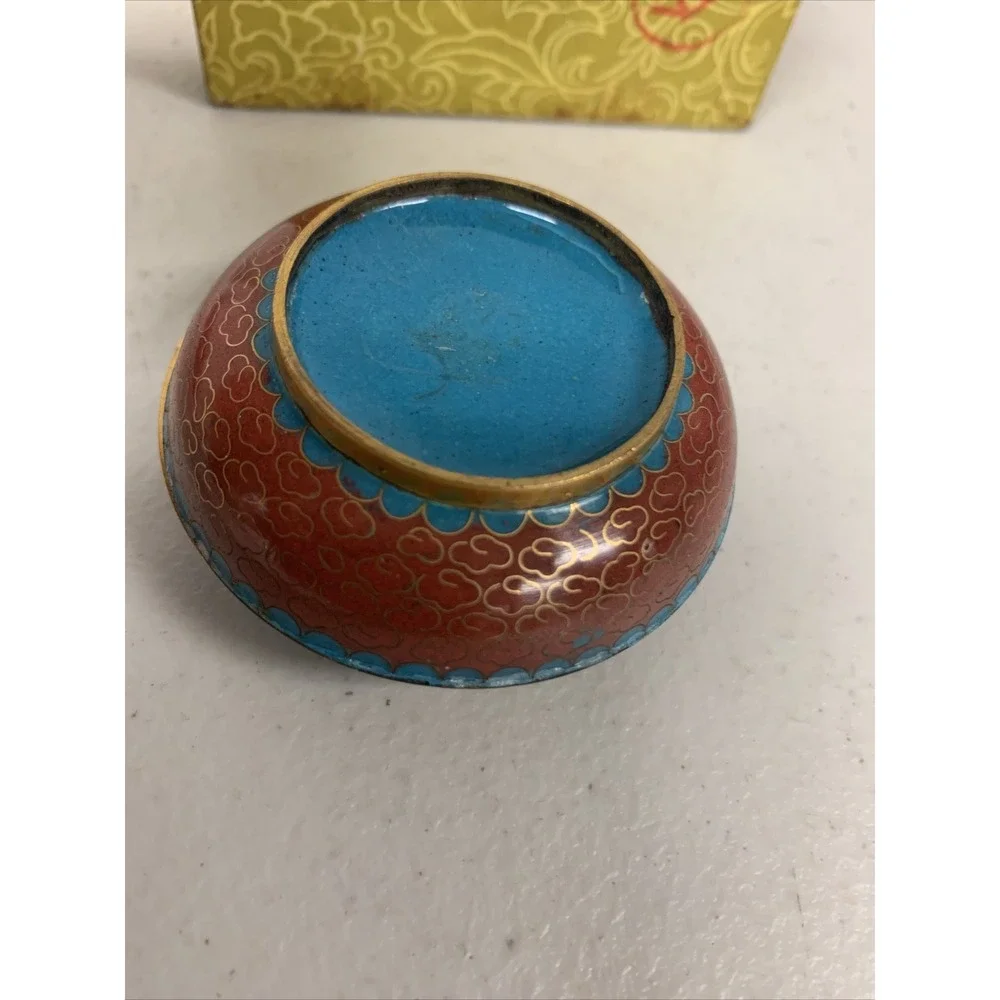 Antique Chinese Green Cloisonné ‎ Trinket Vanity Dresser Box Lidded Jar Enamel
